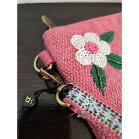 New America & Beyond Beaded Embellished Pink Zip Top Clutch Wrist Bag Letter J - Picture 5 of 10